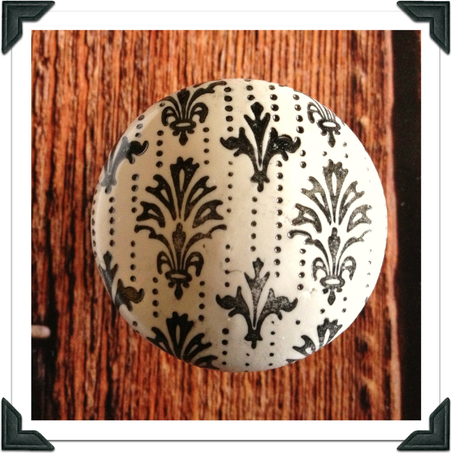 Handstamped Damask Stripes knob