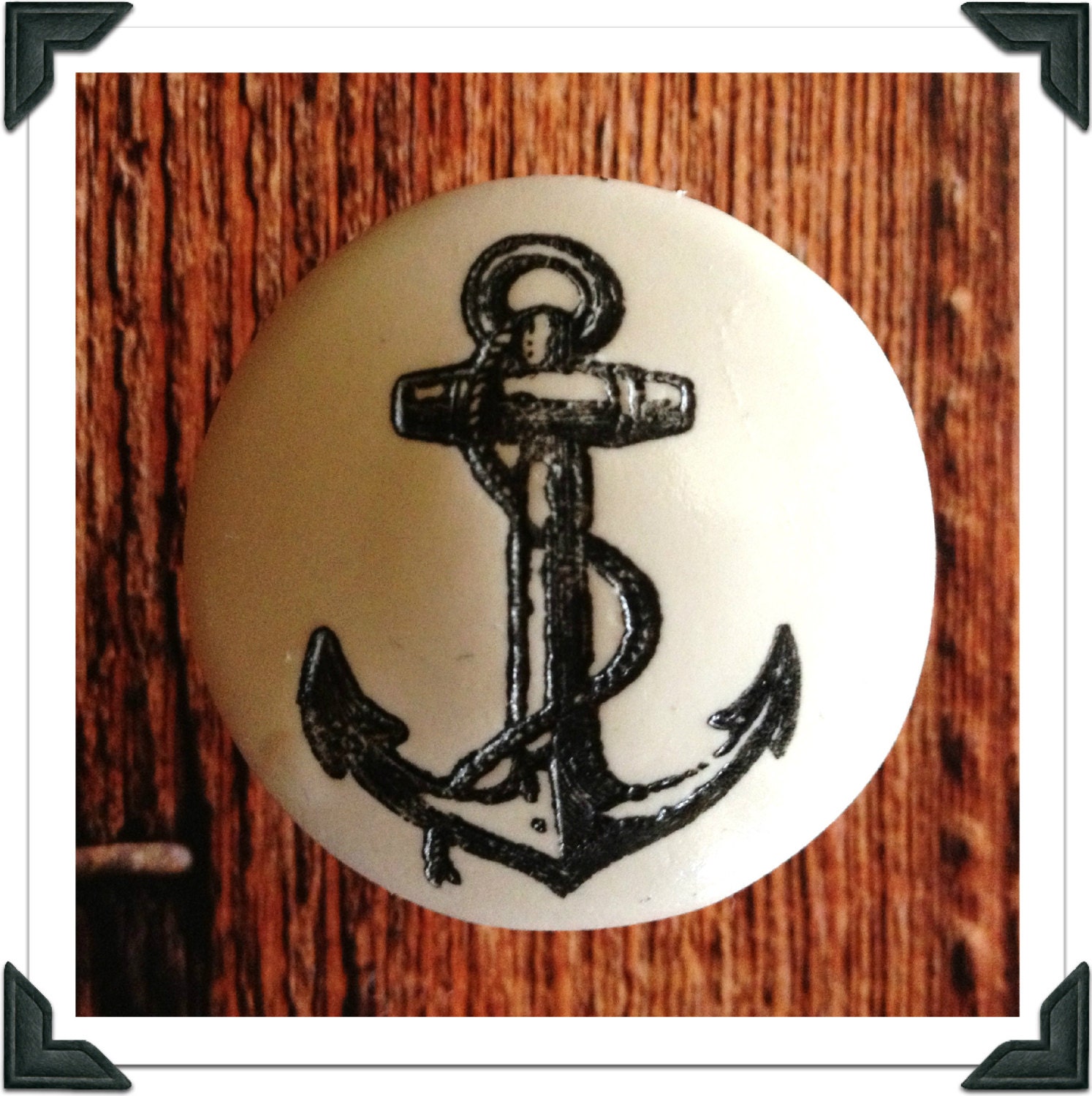 Handstamped Faded Anchor Knob Drawer Pull