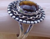 Gold Chain wrapped around Tiger Eye--Sterling Silver -Handmade Ring Size 8