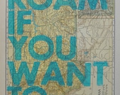 Montana/ Roam if You Want To / Letterpress Print on Antique Atlas Page