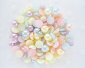 100pcs - 7mm Pastel Colored Mixed Flatback Pearls Decoden PM50007