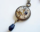 Vintage watch pendant in antiqued brass with stunning swarovski and crystal glass - Victorian Steampunk Inspired Fashion
