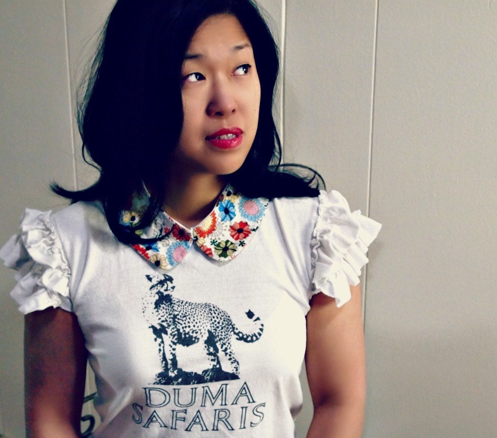 ruffled top with floral peterpan collar cheetah t shirt reconstructed ruffled sleeves