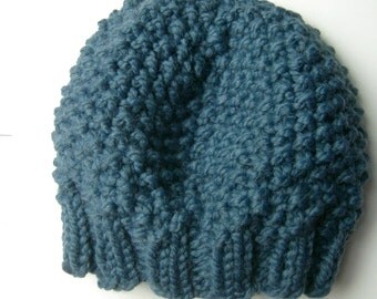Knitted Blue Chunky Slouch Hat
