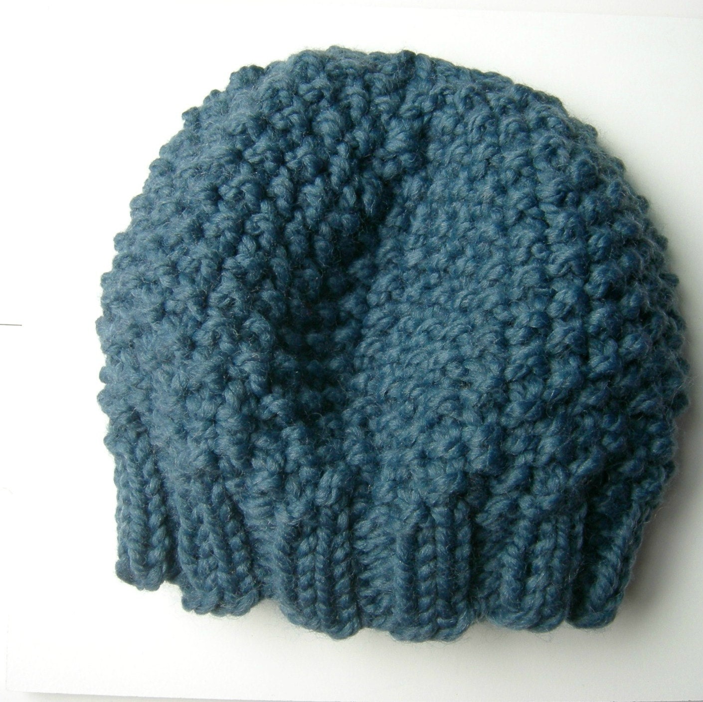 Knitted Blue Chunky Slouch Hat