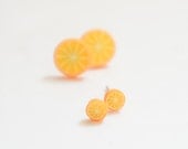 Tiny Miniature Sliced Orange Post Earrings 4mm 10mm