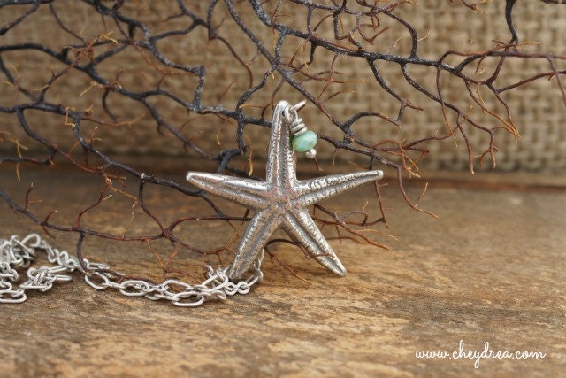 STARFISH PENDANT NECKLACE, Silver and Turquoise by Cheydrea