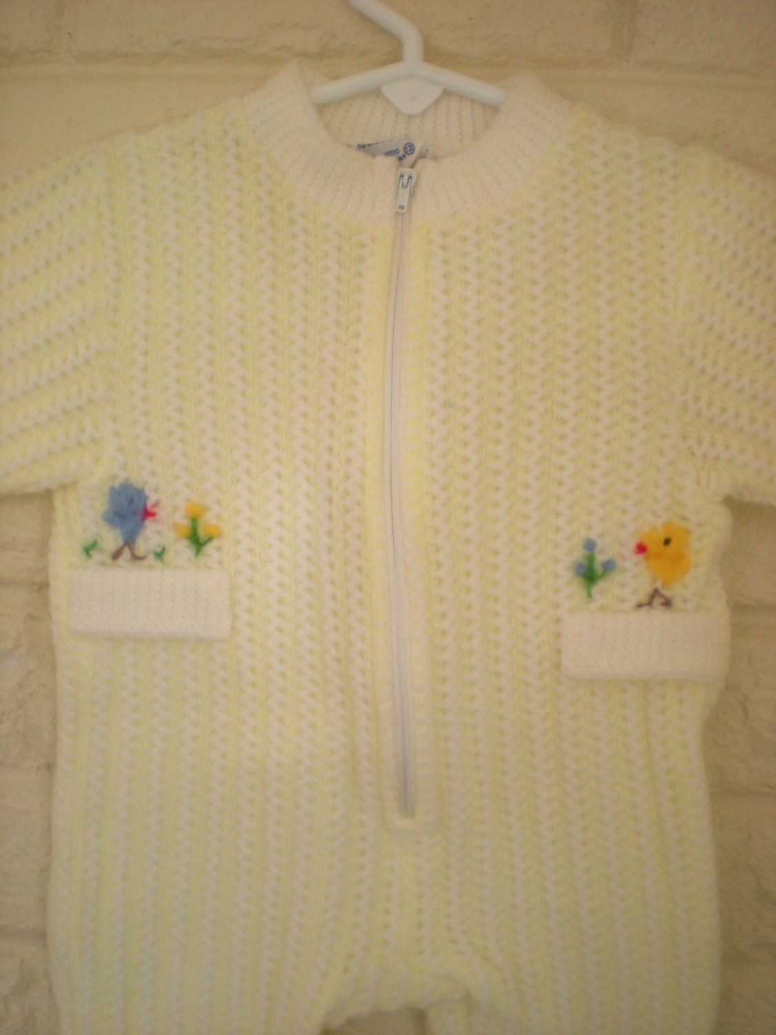 Blue Bird in My Pocket One Piece Yellow Sweater Suit, Short Sleeves,12 Months