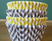 Yellow and Gray Chevron Cupcake Liners - Set of 40 - Chevron Baking Liners