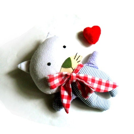 Stuffed toy stuffed cat kitty soft toy cat rag doll plushie softie stuffed animal handmade doll toy blue white red 25 cm 9.8"