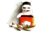 Stuffed viking toy soft toy stuffed toy rag doll softie plushie brown white orange moustache handmade toy 13.7" 35 cm