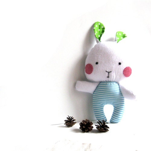 Bunny rabbit stuffed bunny soft toy rag doll bunny stuffed toy stuffed rabbit softie bright colors turquoise blue white lime green 31 cm 12"