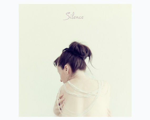 Portrait of a girl bright and simple - self portrait, white, dreamy, shabby chic -  Silence - 8x8 square print