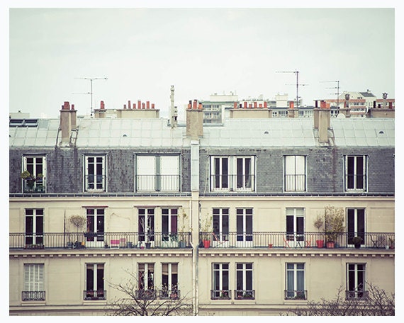 Paris architecture photography, balcony, windows and rooftops - 8x10 print - beige, simple wall decor - Parisian
