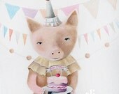 personalized children's wall art,  pig artwork, nursery room decor, nursery art painting, pig kids room decor custom baby name by inameliart