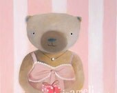 Teddy bear kids painting, Acrylic Animal Painting, kids room pink decoration, Whimsical Wall Art 12x12 inch