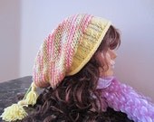 Knit Slouchy Chunky Hat Knit Oversized Chunky Beret Tassels Spring Pastel Colors Easter Spring Fasion