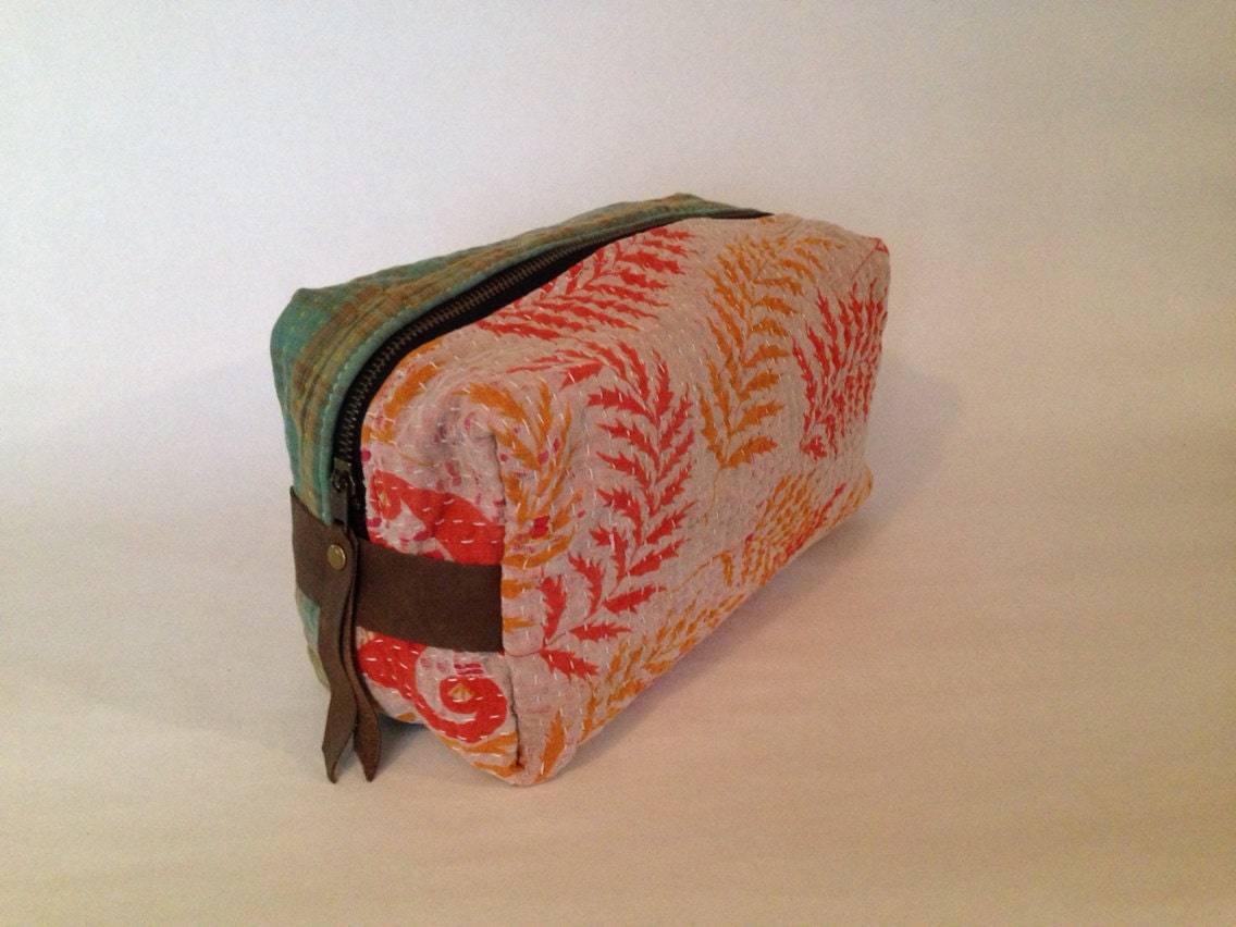 kantha quilt dopp kit cosmetic bag