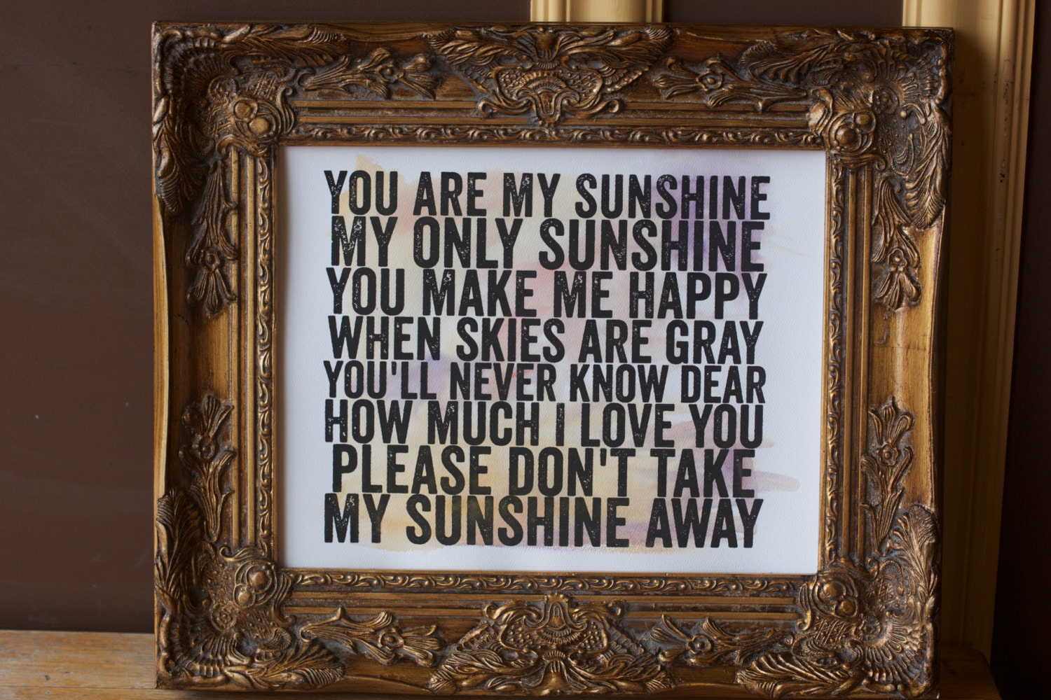 You Are My Sunshine - White and Black with watercolor wash - 11x14 poster