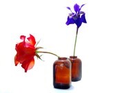 Vintage Amber Snuff Bottles Jars Brown Glass Casual Wedding Decor Flower Vase Two Small Brown Bottles
