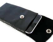 Black Leather Belt Pouch/ Smart Phone Case/ I Pod Case