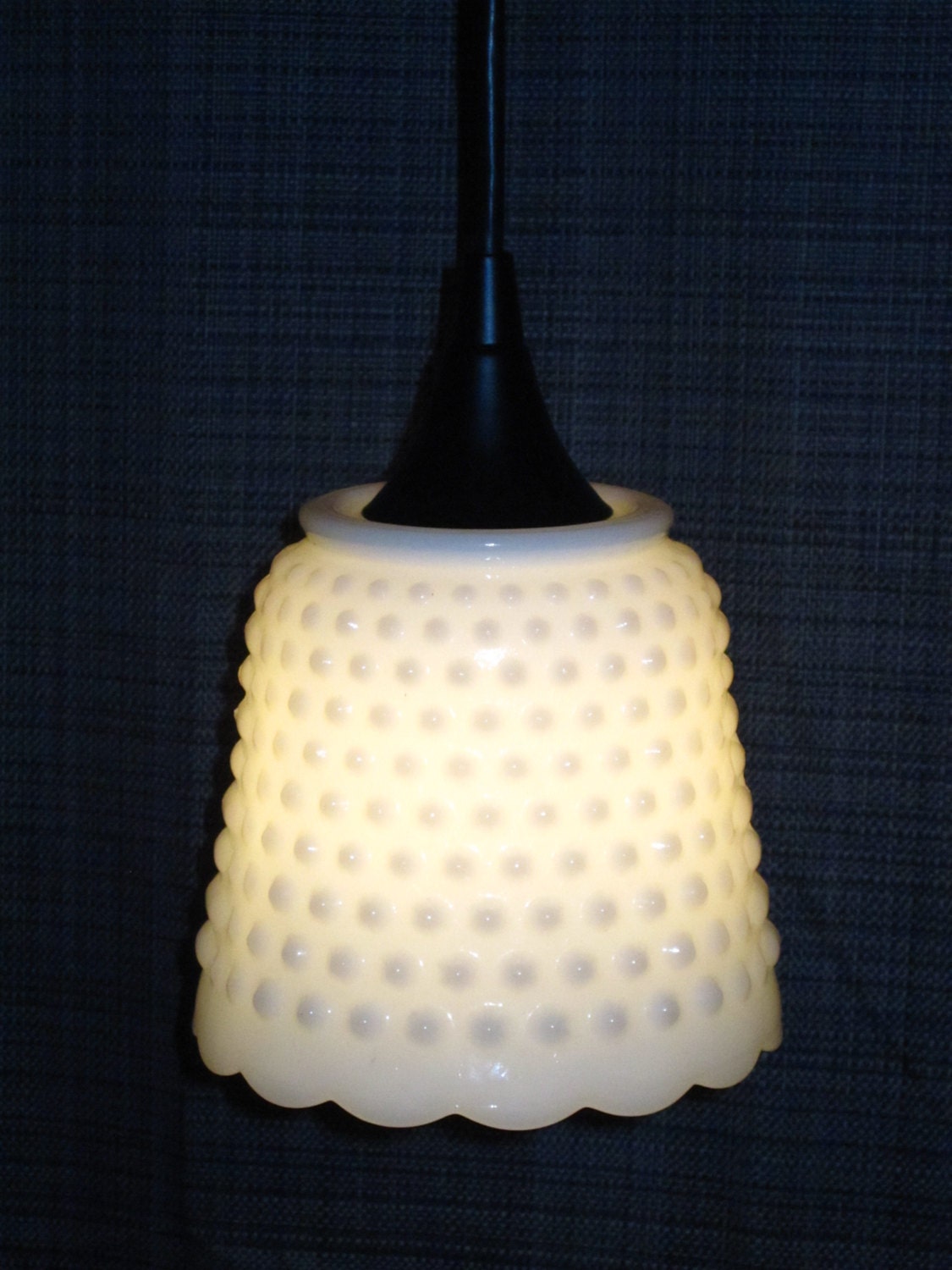 Vintage Upcycled Recycled Milk Glass Hobnail Bowl Vase Pendant Light Lamp Shabby Chic Kitsch OOAK