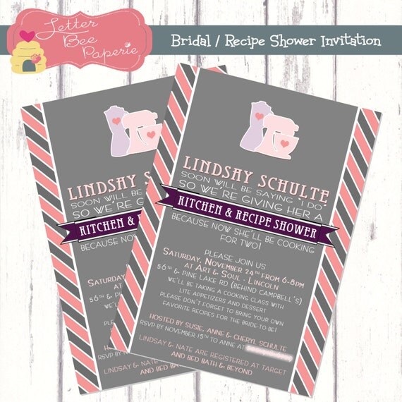 Bridal Kitchen / Recipe Shower Invitation - Custom Order to Match the Bride's Colors - Printable Digital File Il_570xn