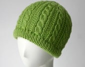 Hand Knit Cabled Hat in Green