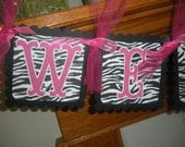 Baby Shower Banner Welcome Baby Hot Pink and Zebra Matching Pom Poms Available