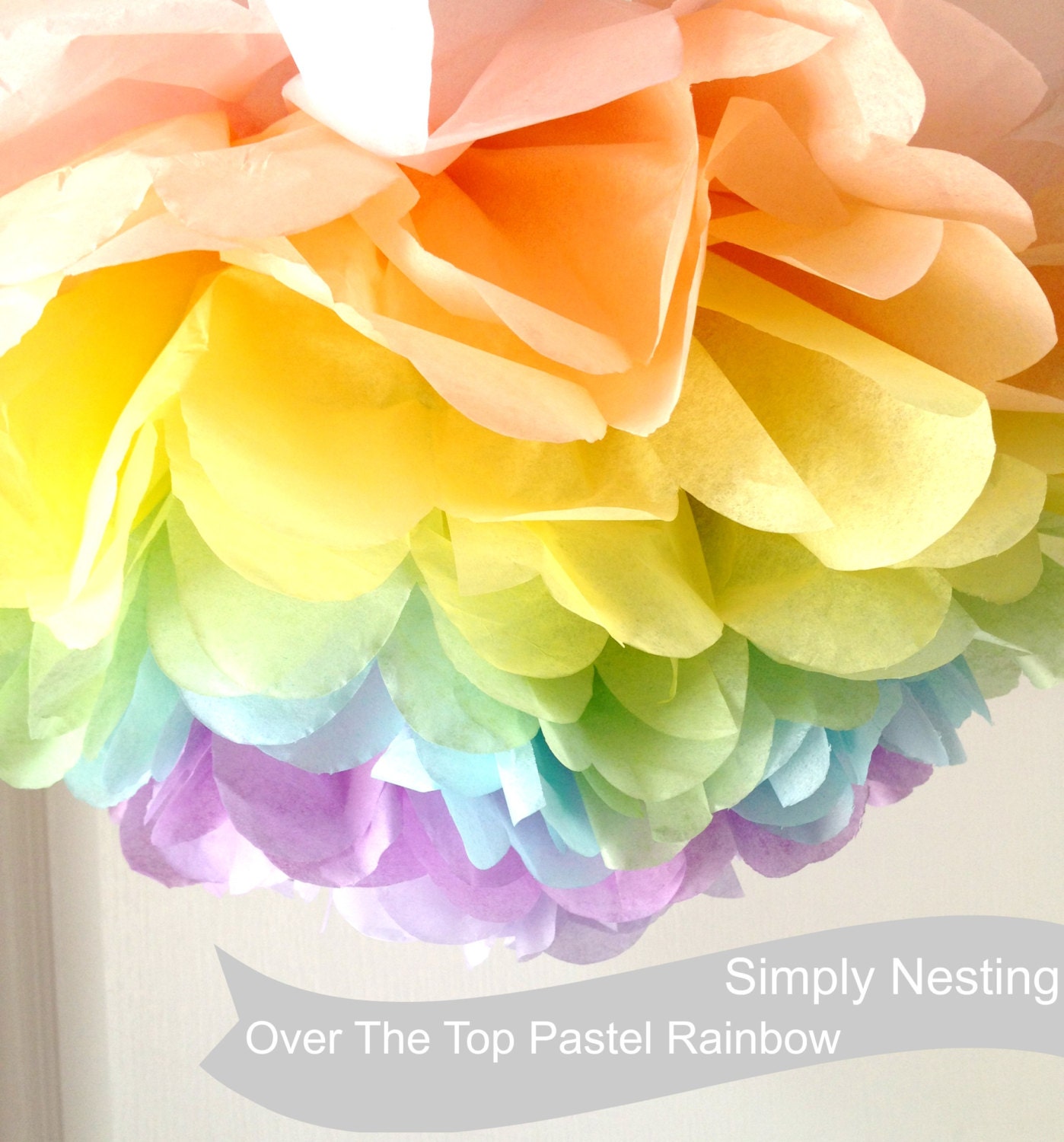 1 EXTRA LARGE Poms, Pastel Rainbow Pom, Tissue Paper Pom Pom, Pastel Rainbow Theme Party