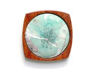 Liberty Wooden Brooch / Pendant - Danish Style  - Liberty of London fabric and Mahogany - Aqua Green Pink White Floral