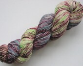 Soft Green, Blue, and Burgundy, 100% Merino Yarn, 'Enchanted,' Hand-dyed Aran Weight Yarn