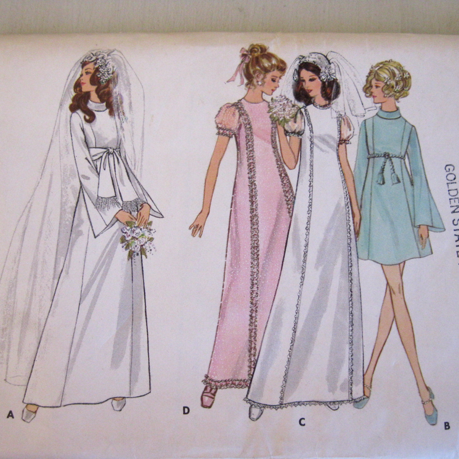 70s Wedding Dress Pattern Bust 36 Butterick 5783 Bridesmaid Dress MOD Bell Sleeves Puff Sleeves Modest Misses Size 14 UNCUT FF