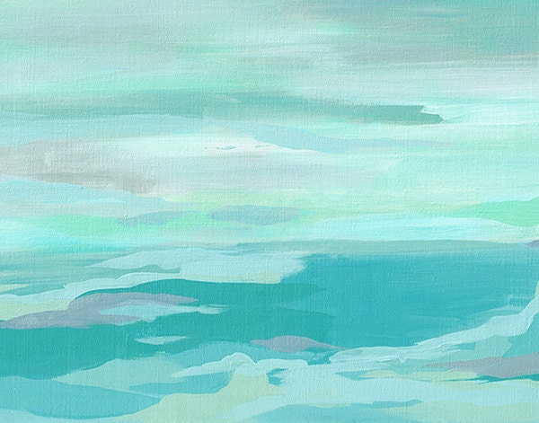 Turquoise and Gray 11x14 abstract art print, ocean artwork, bedroom art, sophisticated beach art, office decor