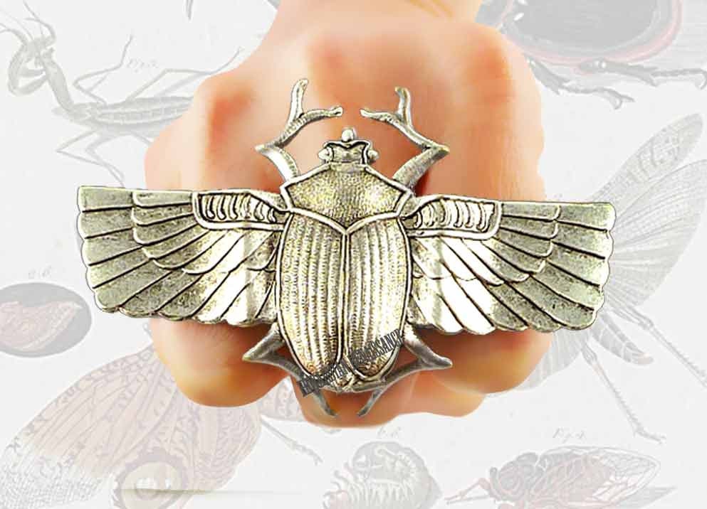 Big Ring Steampunk Scarab with Wings Statement Ring Antique Silver Egyptian Beetle Knuckle Ring Chunky Neo Victorian Adjustable Ring