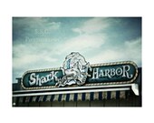 Carnival Photo. Vintage Photography. Shark. Santa Cruz Beach Boardwalk. Navy. Blue art. retro home decor. Shark Harbor. Carnival ride games