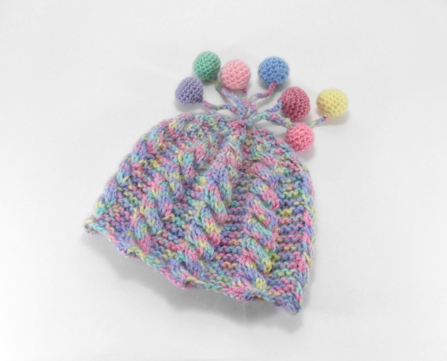 Hand Knitted Baby Hat - Pastel Colors, 6 - 12 months