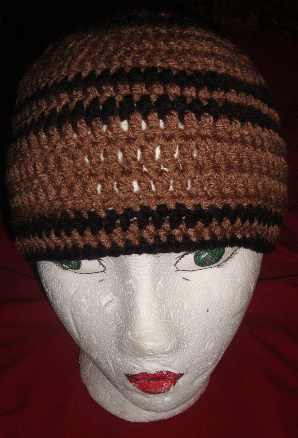 Tan & Brown crochet skull cap