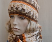 Set of knitted multicolor  cap and scarf