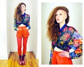 Vtg 90s Sheer Patchwork Floral Print Button Up Shirt L/XL/OS