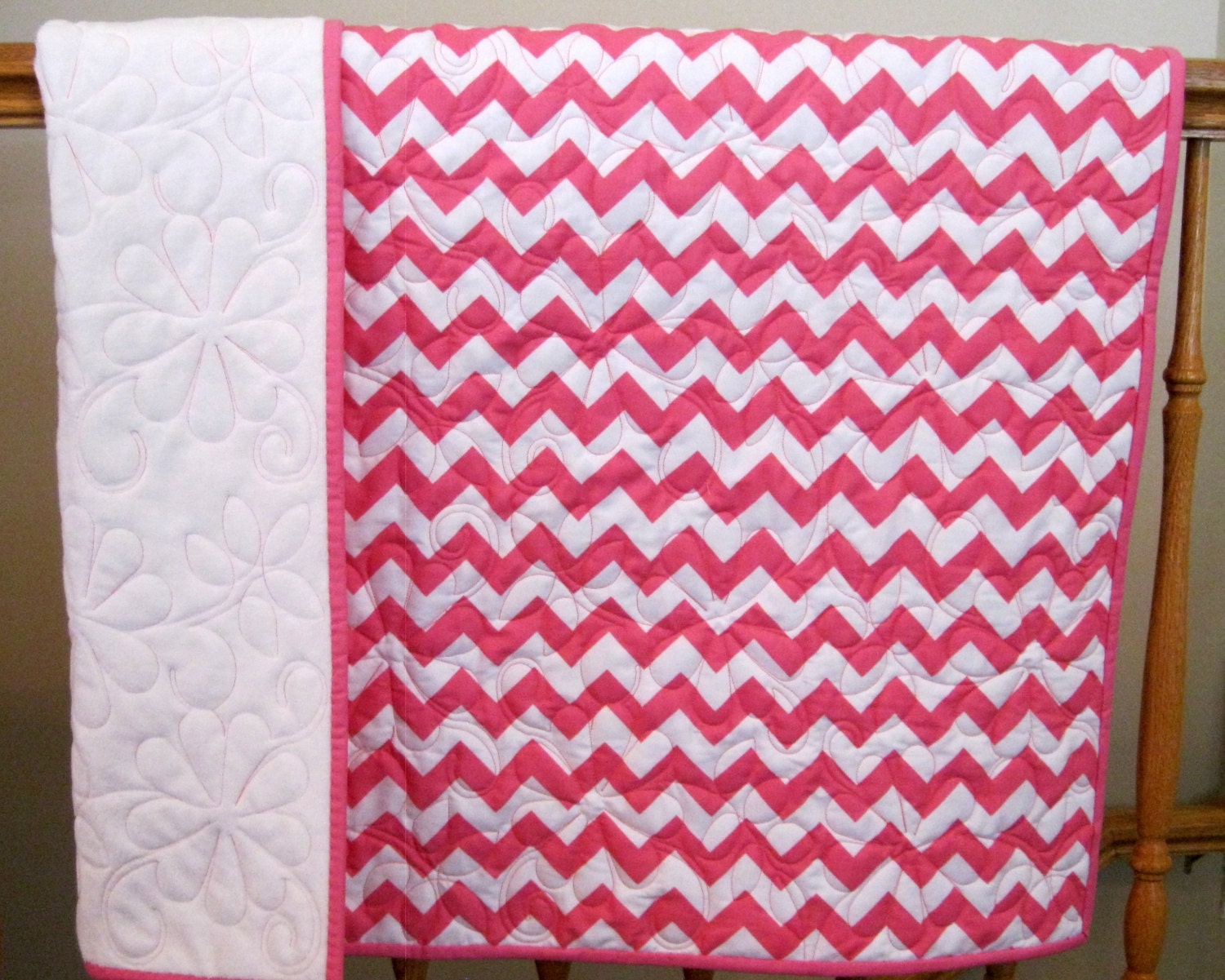 Sale MADE TO ORDER Chevron and White Minky Baby or Toddler Girl Quilt 36" x 36"