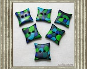 Six Polymer Clay Buttons - Square - Colourful