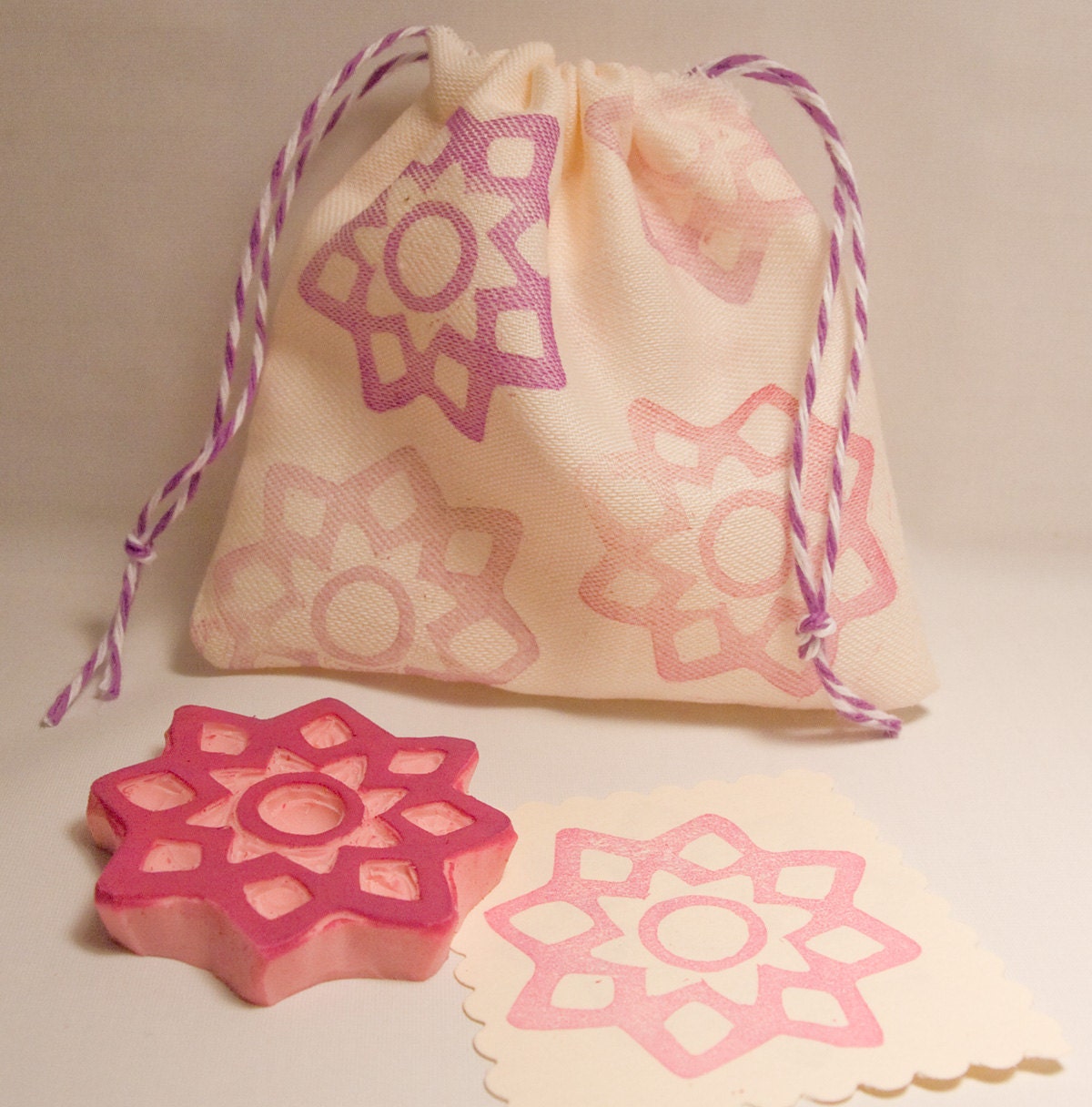 Flower Star Tile Design Handcarved Rubber Stamp for Paper Crafts and Decoration