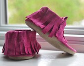 Upcycled Leather Baby Moccasins, Pink Soft Sole Shoes