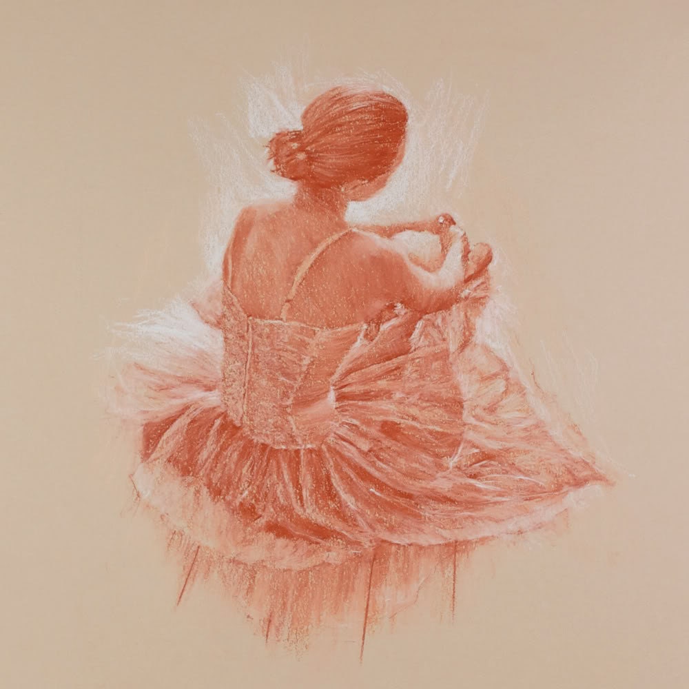 Ballerina tying pointe shoes signed limited edition giclee ballet print. Fits IKEA frames