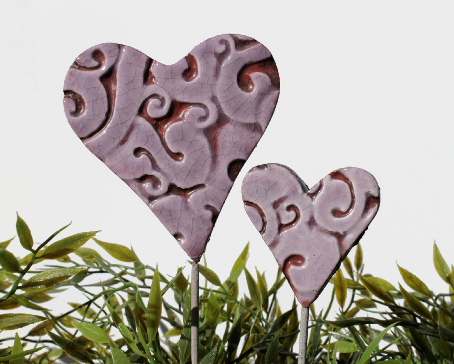 heart garden stake - small - lawn ornament - garden decor - garden art - bouquet decoration - planter- flower bed decoration- lilac - small