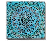 mandala plate - textured table decor - decorative wall decor - wedding gift - turquoise - homewares  - ceramic  wall hanging (I)