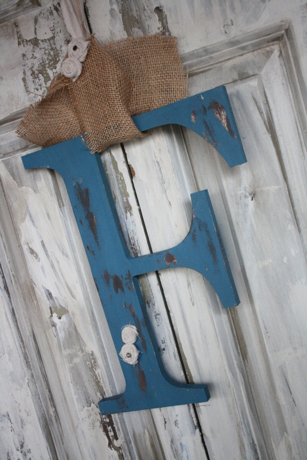 Door Initial Monogram Shabby chic style You choose color and letter