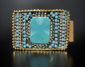 Turquoise & Rhinestone Buckle - Large Western Belt  Buckle  by Sharona Nissan