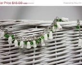 Bridal Bridesmaid charm bracelet white rosebuds green Swarovski Wedding white rosebuds jewelry Israel